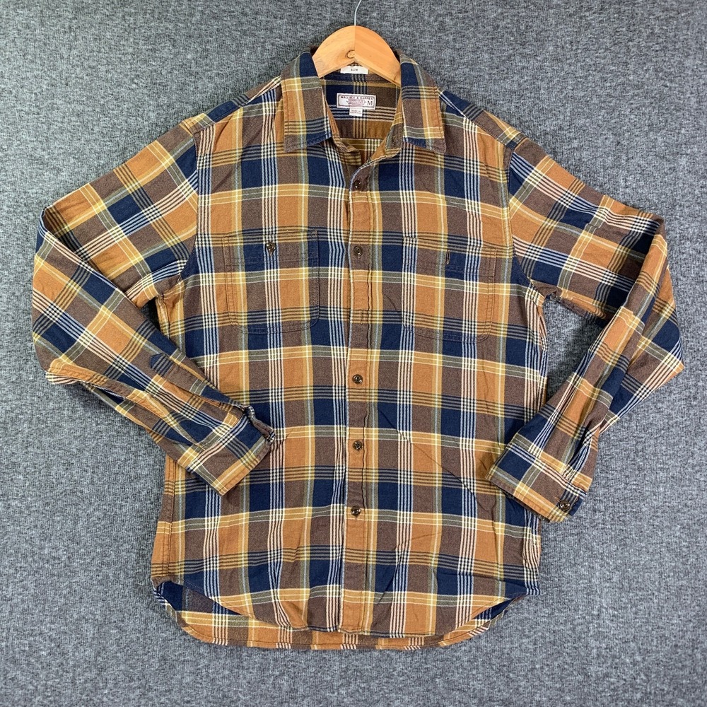 Wallace & Barnes Flannel Shirt Men Medium Slim Fit Brown Plaid Button Up